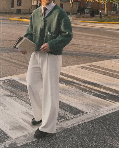 Ivory Wide Leg Pleated Pants